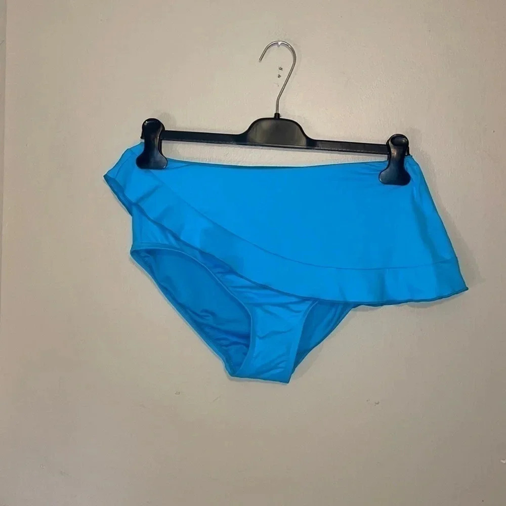 Lands end women’s bathing suit 10 medium bottom bikini skirt swim solid blue